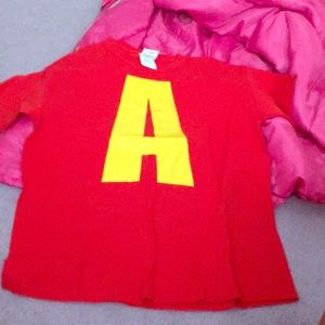 Red short sleeve t shirt with yellow capital “A”